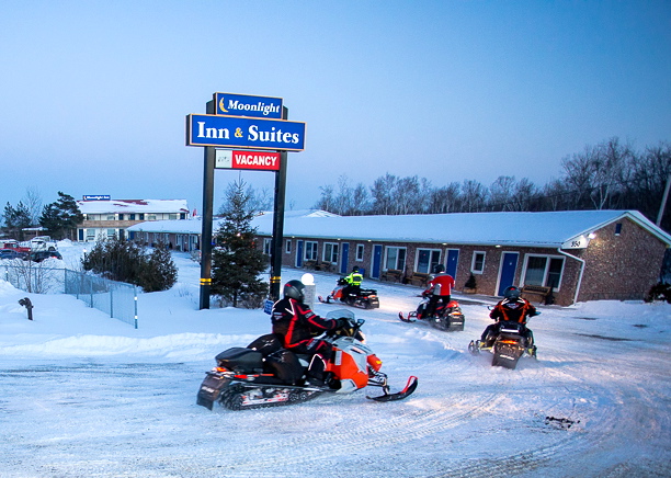 Snowmobiling into Moonlight Inn Sudbury