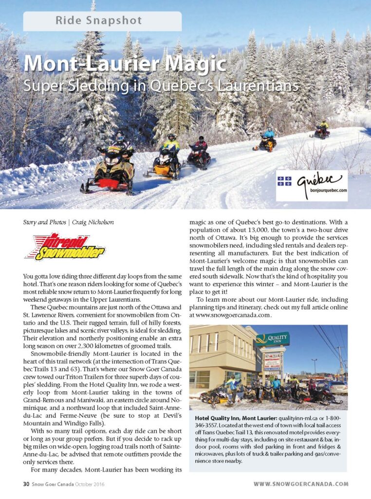 Snowmobile magazine article about Mont Laurier Quebec