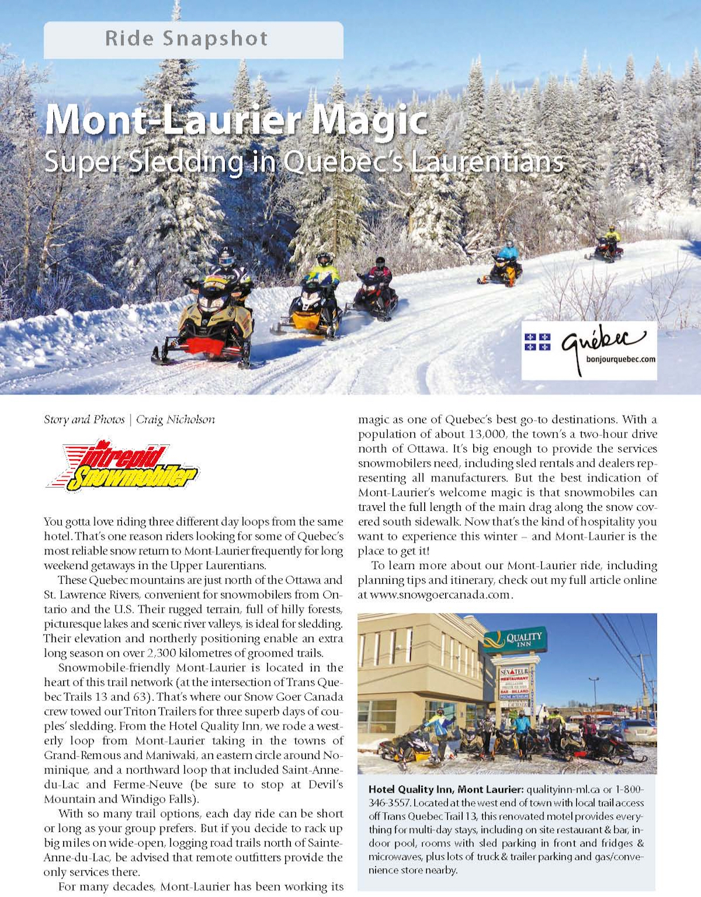 Snowmobile magazine article about Mont Laurier Quebec