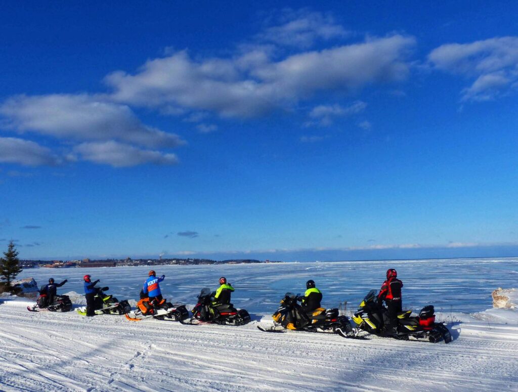 snowmobile Michigan Upper Peninsula view of Lake Superior