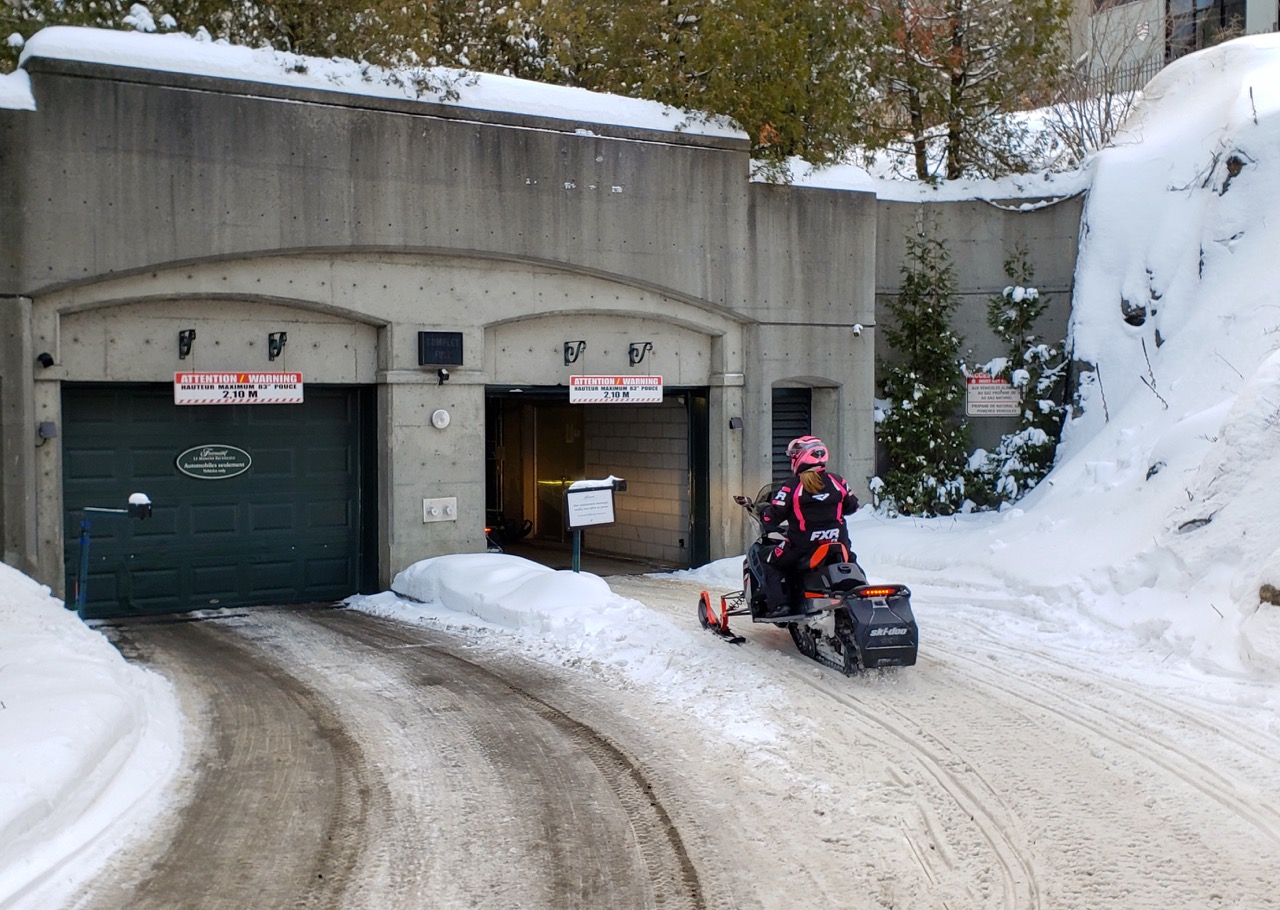 Underground snowmobile parking entrance at Fairmont Manoir Richelieu.