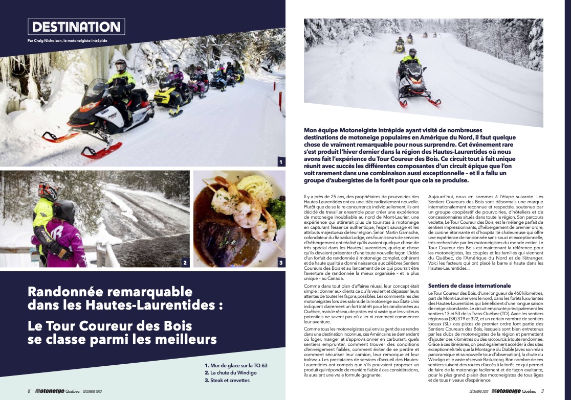  6-page story about Wood Runner Loop in Motoneige Quebec Magazine 