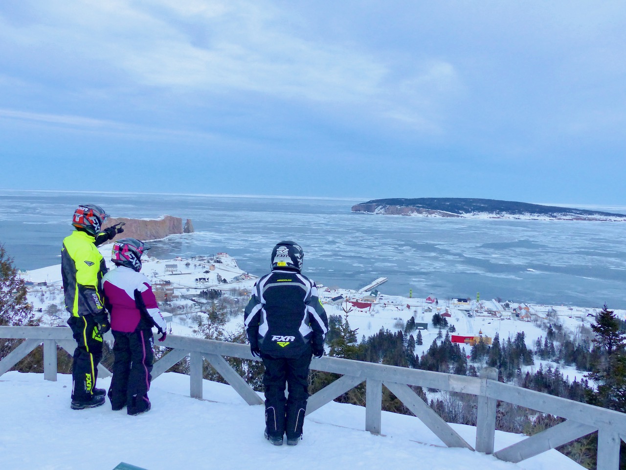 Panoramic lookout above Gaspé, looking out at Percé Rock in the Gaspésie Region.